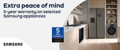 Extra peace of mind 5-year warranty on selected Samsung appliances