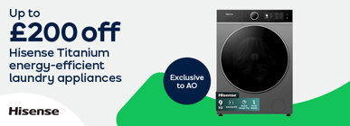 Up to £200 off Hisense Titanium energy-efficient laundry appliances