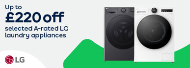 Up to £220 off selected A- rated LG Laundry Appliances