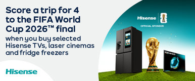 Score a trip for 4 to the FIFA World Cup 2026 final when you buy selected Hisense TVs, laser cinemas and fridge freezers