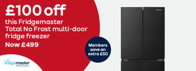 £100 off this Fridgemaster Total No Frost multi-door fridge freezer Now £499 Member save an extra £50