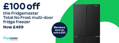 £100 off this Fridgemaster Total No Frost multi-door fridge freezer Now £499 Member save an extra £50