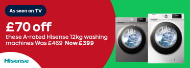 Save £70 on these Hisense 12kg Washing machines at £399