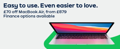 Easy to use. Even easier to love. £70 off MacBook Air, now £879. Finance options available