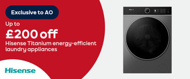 Exclusive to AO Up to £200 off Hisense Titanium energy-efficient laundry appliances