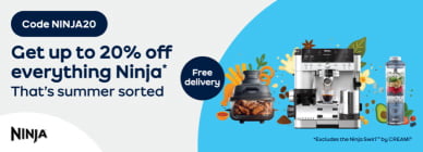 Code NINJA20 Get up to 20% off everything Ninja* That&#39;s summer sorted Free delivery *Excludes the Ninja Swirl by CREAMi