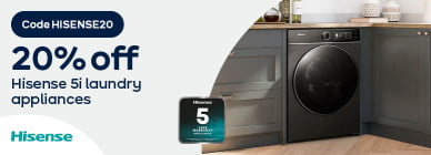 Code HISENSE20 20% off Hisense 5i laundry appliances