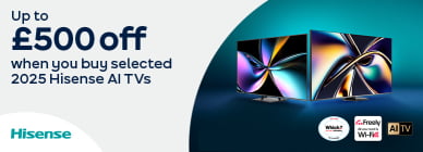 Up to £500 off when you buy selected 2025 Hisense AI TVs