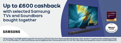 Up to £600 cashback with selected Samsung TVs and Soundbars bought together