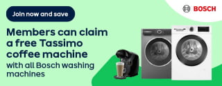 Join now and save Members can claim a free Tassimo coffee machine with all Bosch washing machines