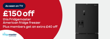 As seen on TV £150 off this Fridgemaster American fridge freezer Plus members get an extra £40 off