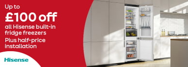 Up to £100 off all Hisense built-in fridge freezers Plus half-price installation