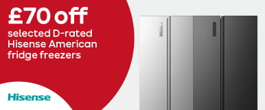 £70 off selected D-rated Hisense American fridge freezers
