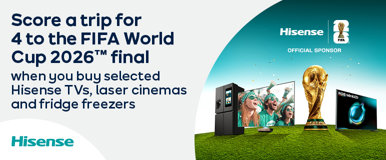 Score a trip for 4 to the FIFA World Cup 2026 final when you buy selected Hisense TVs, laser cinemas and fridge freezers