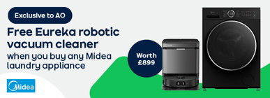 Exclusive to AO Free Eureka robotic vacuum cleaner when you buy any Midea laundry appliance Worth £899