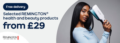 Free delivery Selected REMINGTON health and beauty products from £29