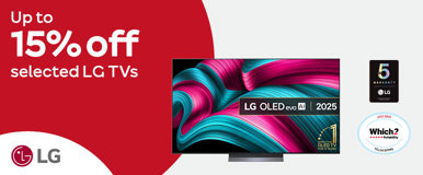 Up to 15% off selected LG TVs