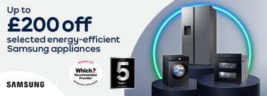 Up to £200 off selected energy-efficient Samsung appliances