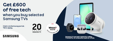 Get £600 of free tech when you buy selected Samsung TVs Claim via Samsung portal. T&Cs apply.