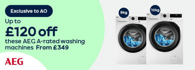 Exclusive to AO Up to £120 off these AEG A-rated washing machines From £349